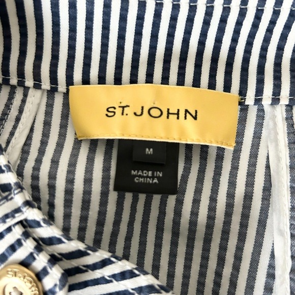 St. John Zip Up Lightweight Blazer Jacket in Navy White Stripe Size Medium - Picture 7 of 8